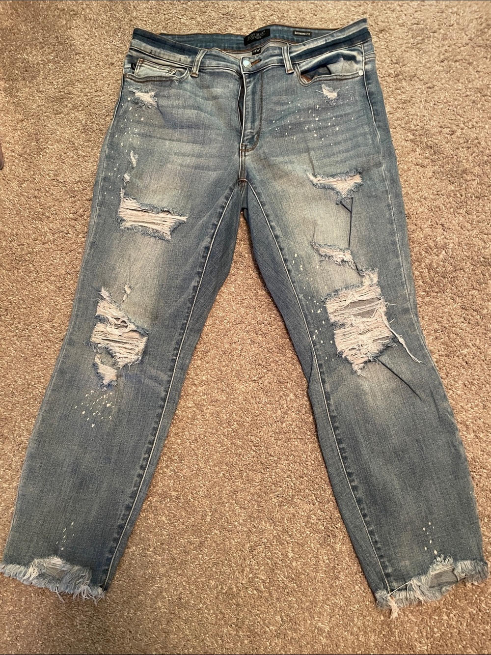 Judy Blue Light Blue Distressed Boyfriend Jeans, 14W - Picture 1 of 7